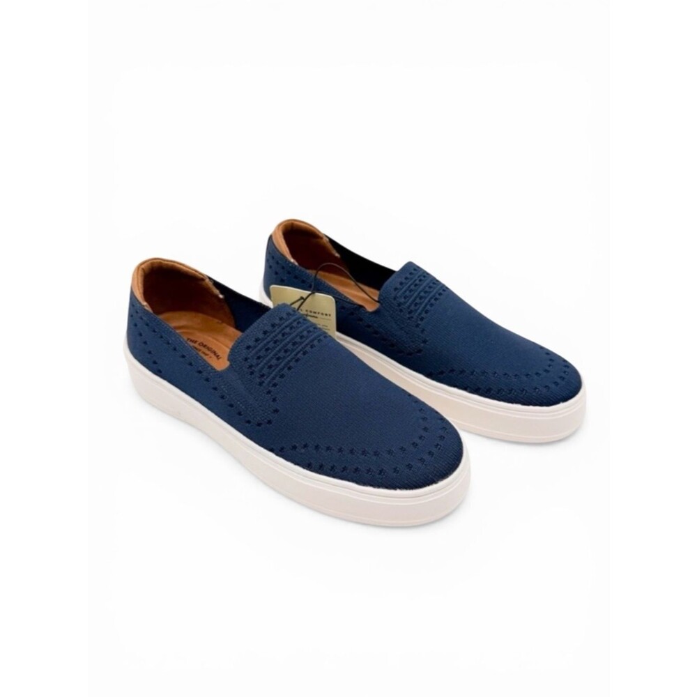 Dearfoams Sophie Slip On Knit Sneakers Lightweight Comfort Navy Blue 6 NEW